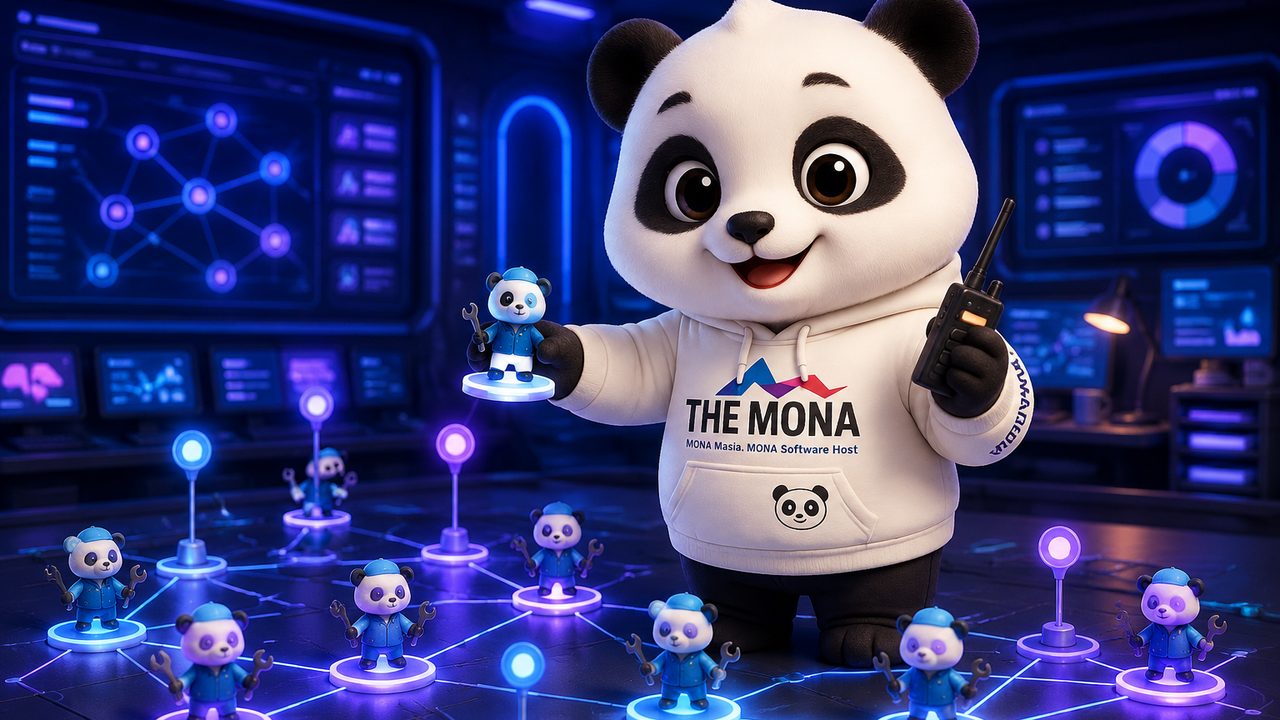 Minh hoạ cách AI điều phối kỹ thuật MONA hoạt động: nhận yêu cầu, khớp kỹ năng vị trí lịch của thợ, tối ưu tuyến, giao việc và cập nhật realtime