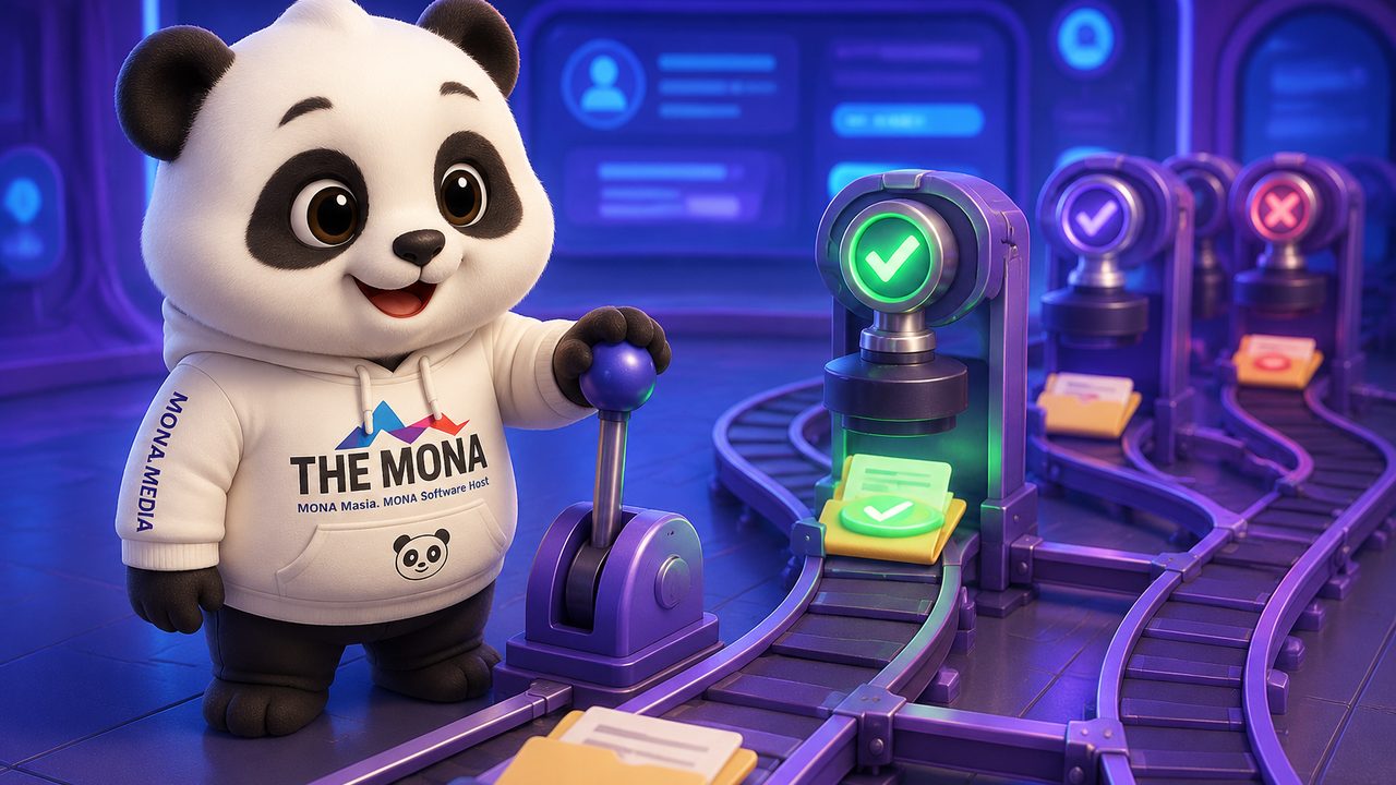 Minh hoạ cách AI điều phối phê duyệt MONA hoạt động: đơn từ vào, kiểm chính sách và hạn mức, định tuyến đúng cấp người duyệt, lưu vết kiểm