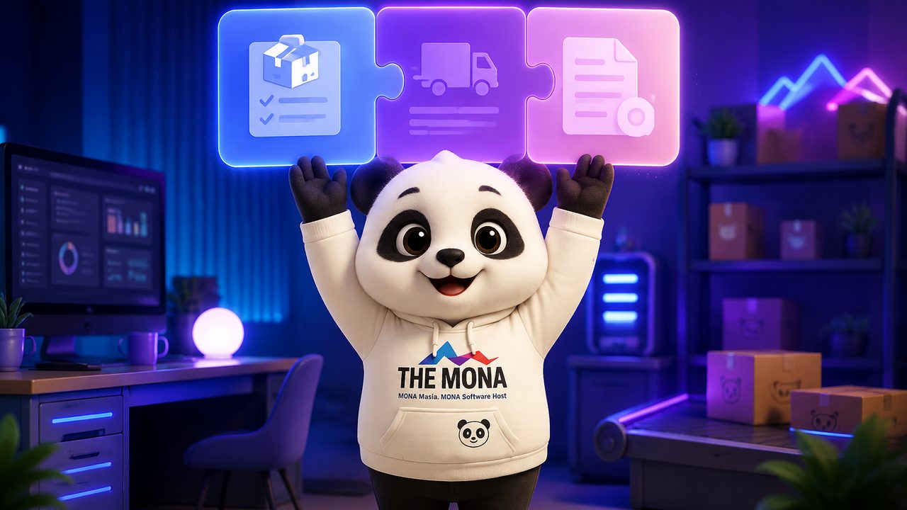 Minh hoạ cách AI đối chiếu 3 chiều MONA hoạt động: gom đơn đặt, phiếu nhận và hoá đơn, khớp từng dòng, soi lệch rồi cho duyệt trả hoặc chặn