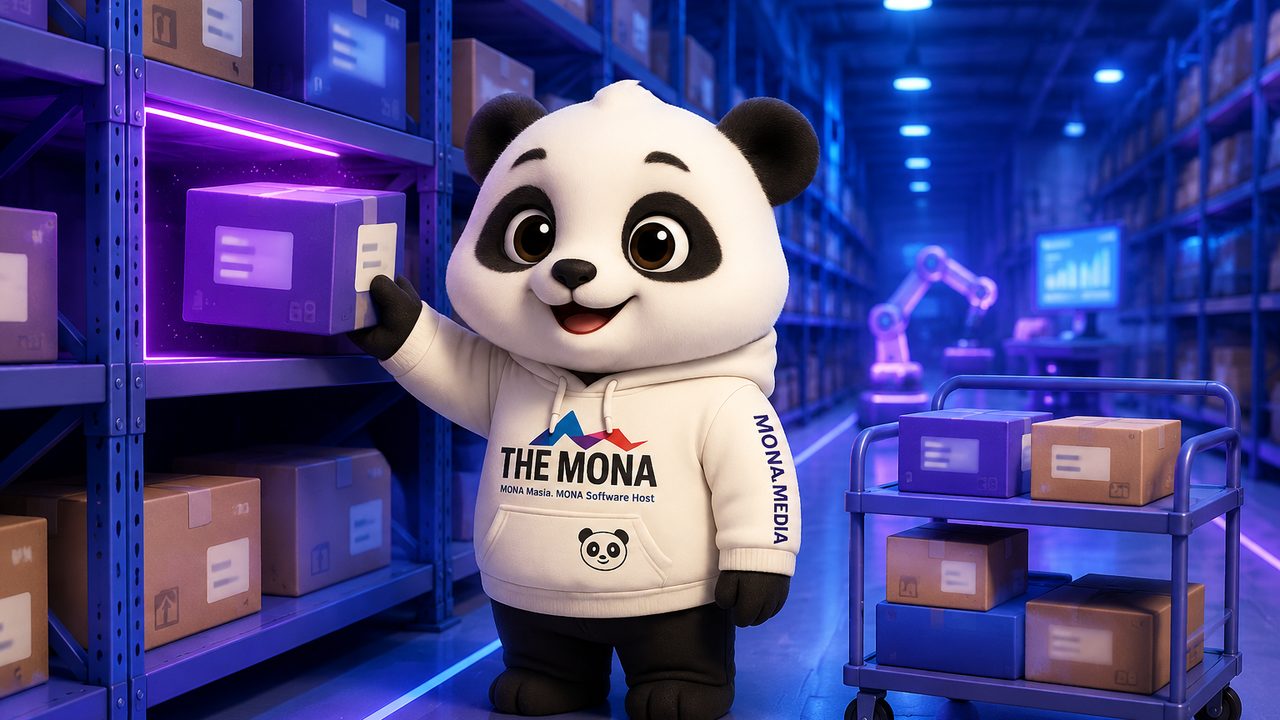 Minh hoạ cách AI quản lý kho MONA hoạt động: nhận đơn cần soạn, tối ưu tuyến đi, gợi vị trí lấy hàng, soạn và kiểm bằng quét mã