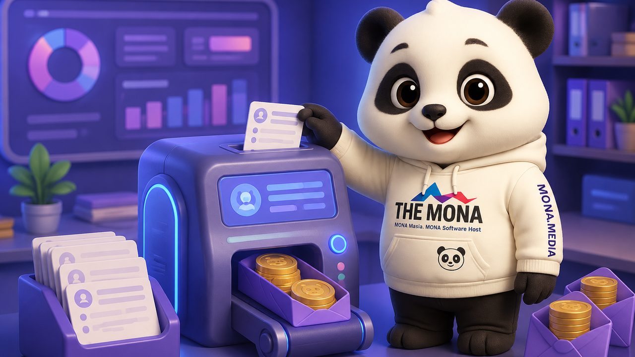 Minh hoạ cách AI tính lương MONA hoạt động: gom dữ liệu công, áp quy tắc ca và tăng ca phép, tính bảo hiểm và thuế theo quy định, ra bảng lương và phiếu lương cho HR duyệt